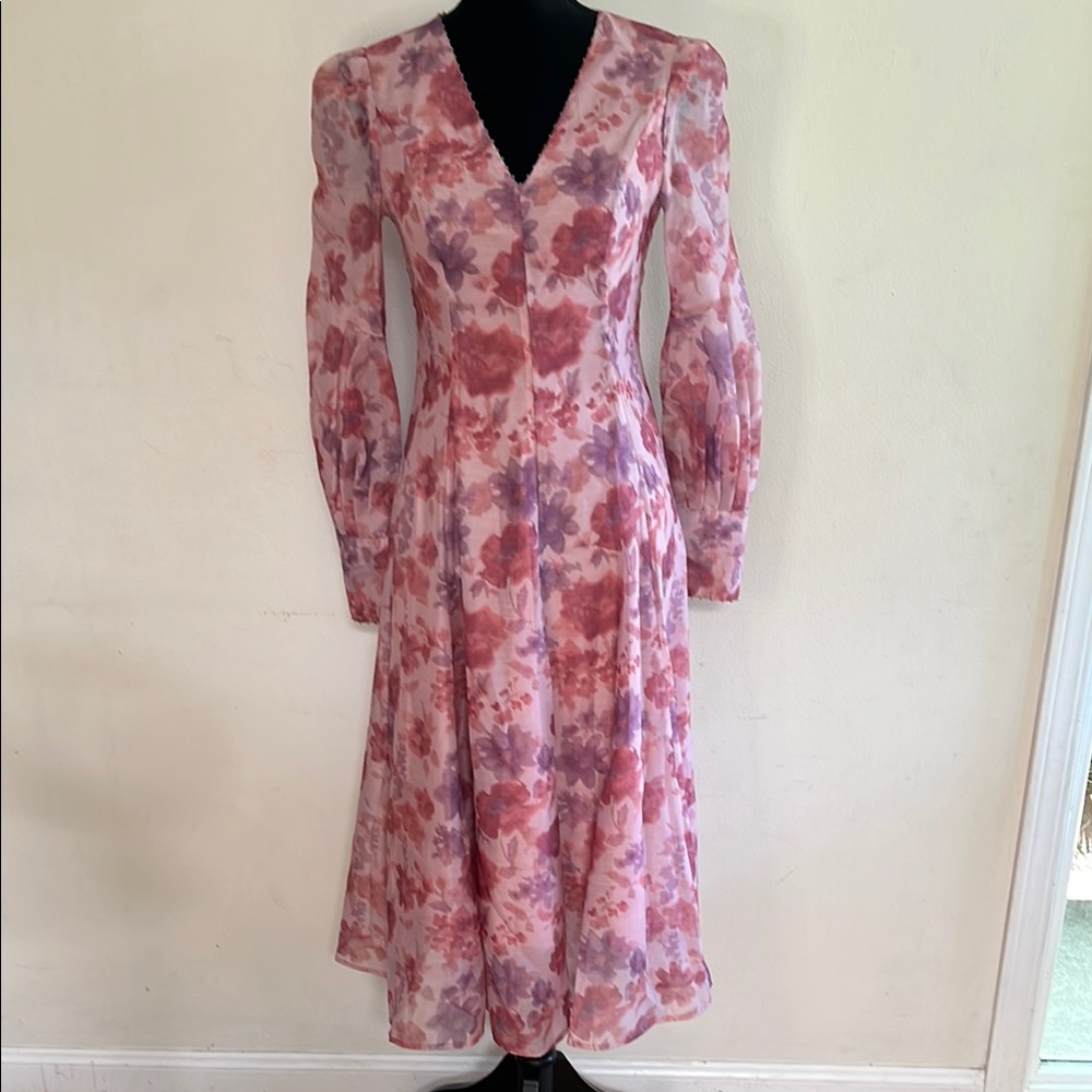 Aconiconi Floral Long Sleeve Dress in Pink and Lavender
